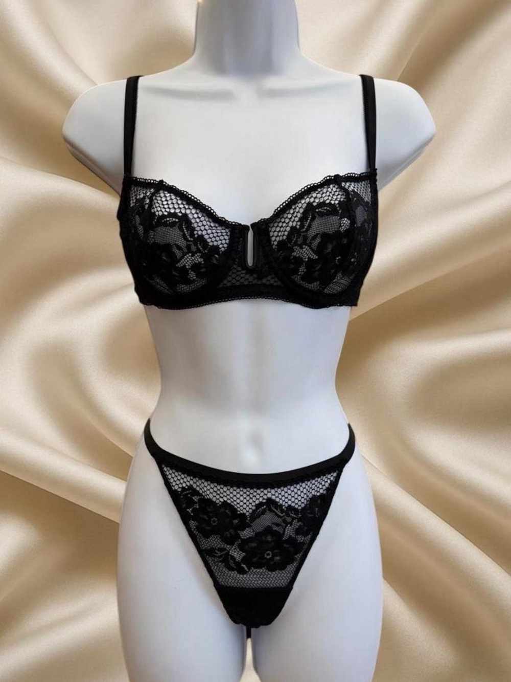 Addiction Black Lace Balconette Bra & Thong Set